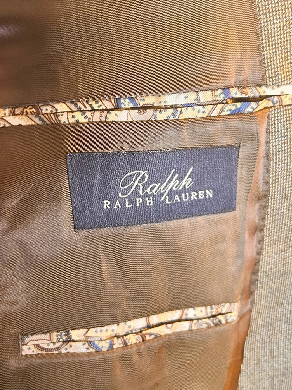 Ralph Lauren Men’s Size 50L Silk Wool Brown Golden Blue Knit 2 Button Blazer